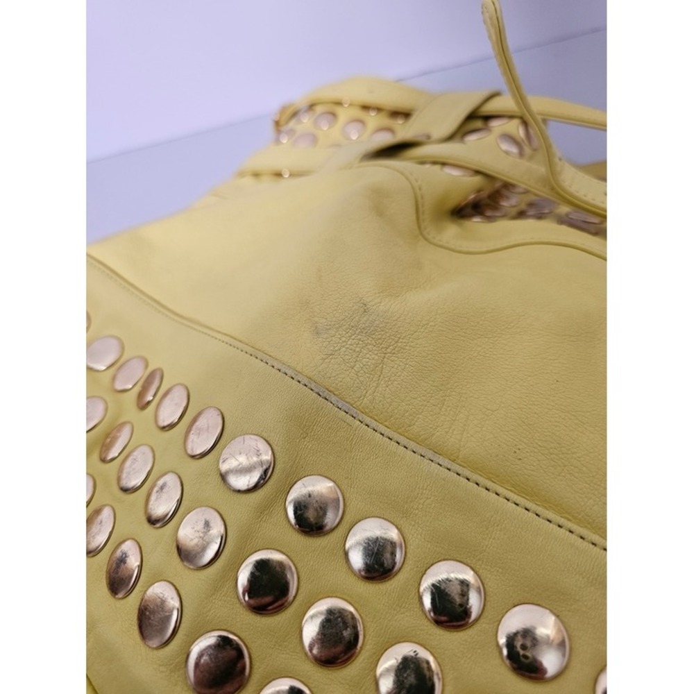 Rebecca Minkoff Devote Tote Leather Hobo Bag Yellow Studded Moto Edgy Y2K Boho ~ - Picture 9 of 11